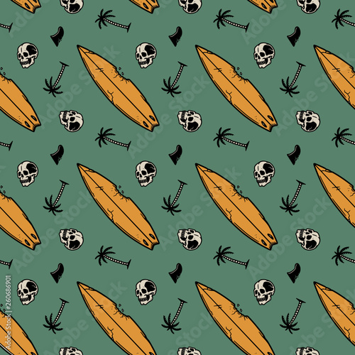 SURF STUFF SEAMLESS PATTERN COLOR GREEN BACKGROUND
