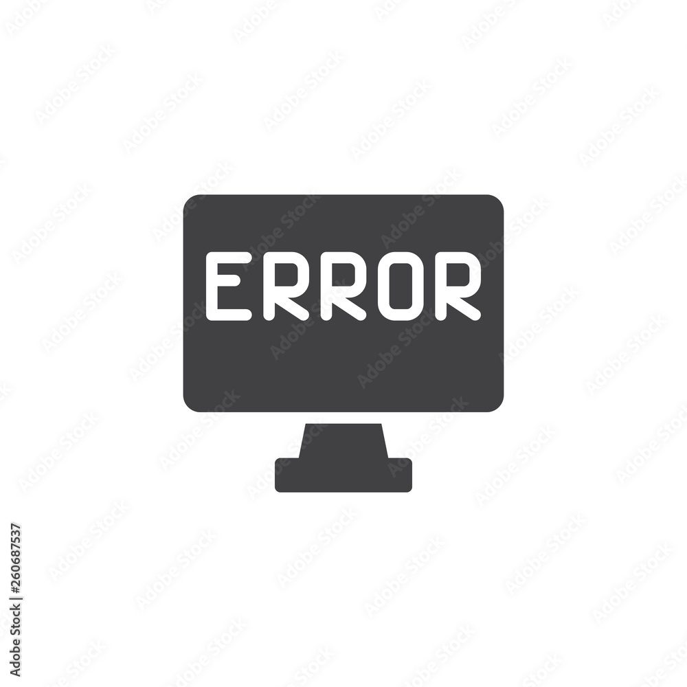 Computer error screen vector icon. filled flat sign for mobile concept and web design. Error sign on a computer monitor glyph icon. Symbol, logo illustration. Pixel perfect vector graphics Computer error screen vector icon. filled flat sign for mobile concept and web design. Error sign on a computer monitor glyph icon. Symbol, logo illustration. Pixel perfect vector graphics