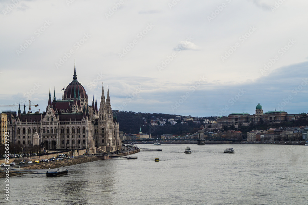 Parliament in Budapest and river Danube