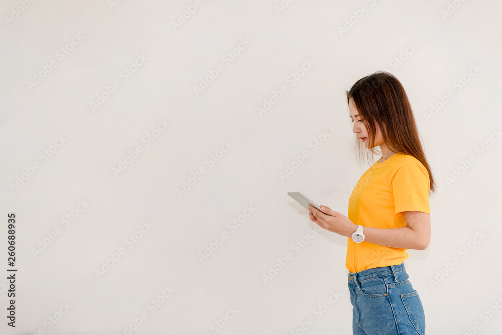 Beautiful business women playing digital tablets, resting and shopping online Beautiful business women playing digital tablets, resting and shopping online