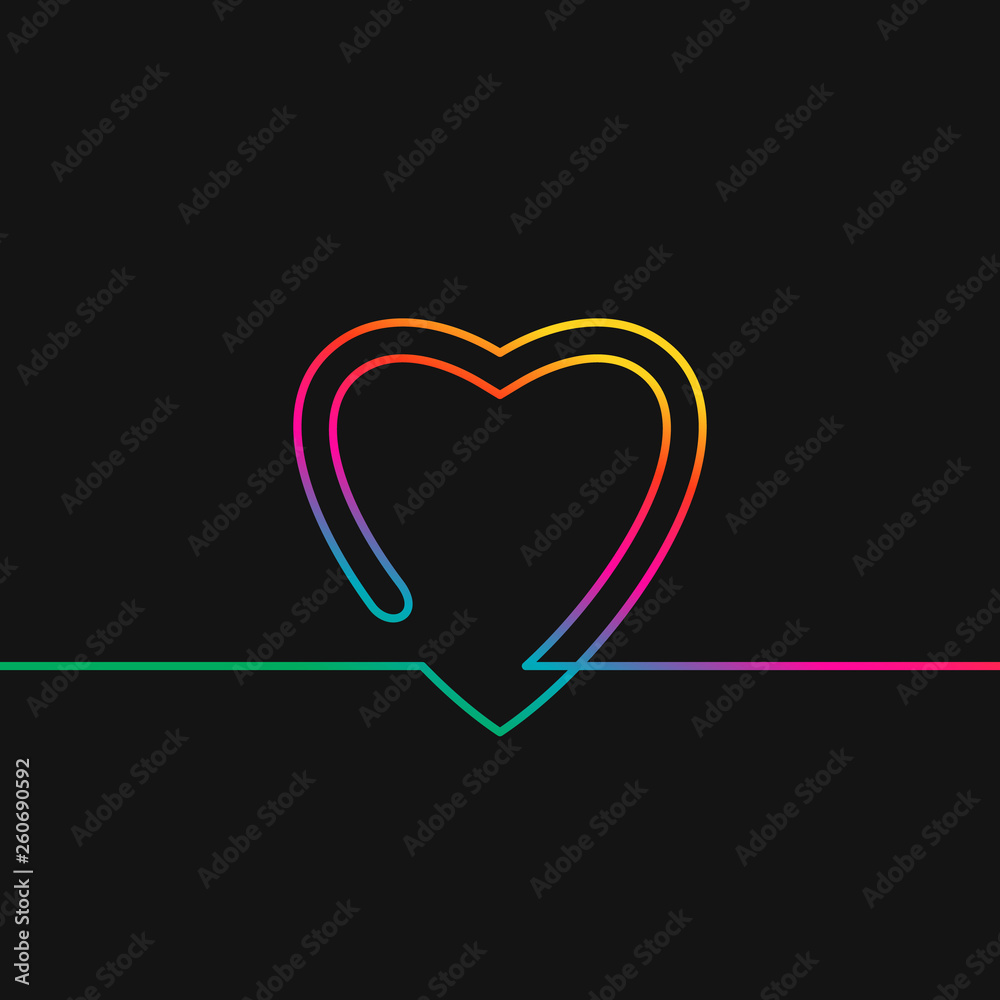 One line drawing of heart, Rainbow colors on black background vector minimalistic linear illustration of love concept made of continuous line One line drawing of heart, Rainbow colors on black background vector minimalistic linear illustration of love concept made of continuous line