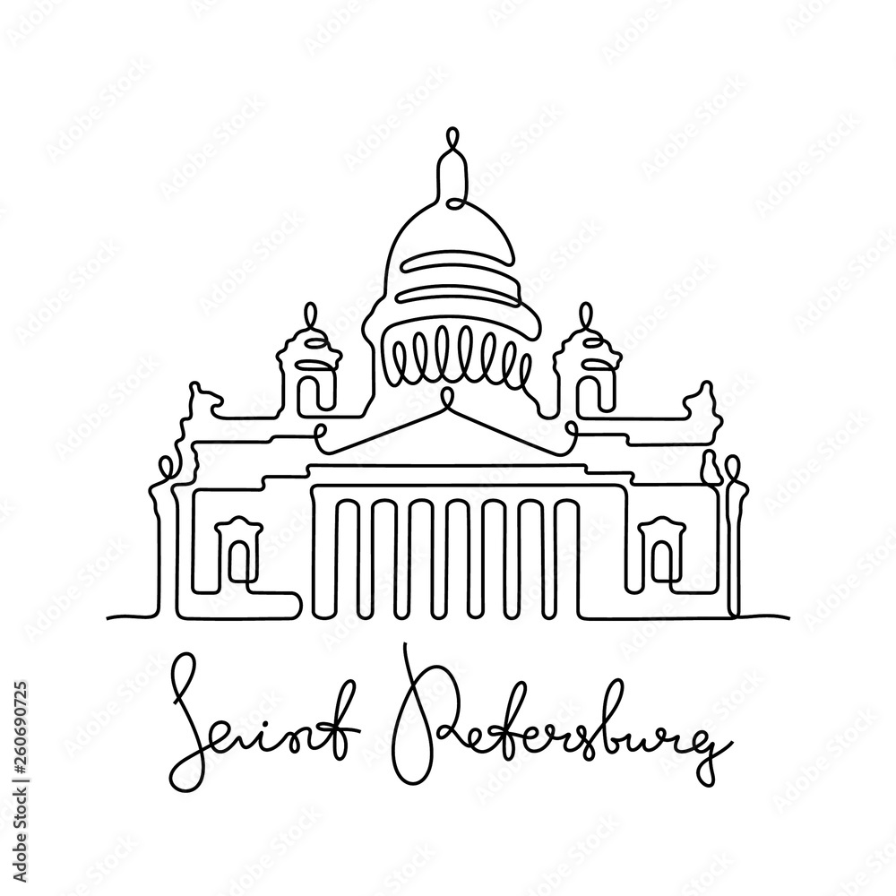 Saint Petersburg, Saint Isaac's Cathedral continuous line vector illustration
