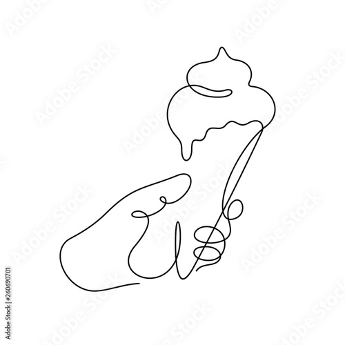 Hand holding ice cream continuous line vector illustration photo