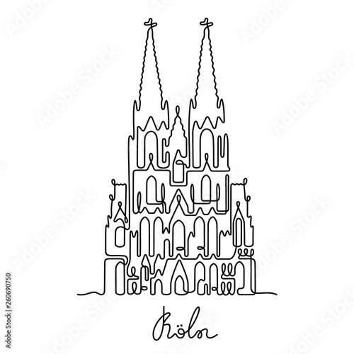 Koln, The Cologne Cathedral continuous line vector illustration