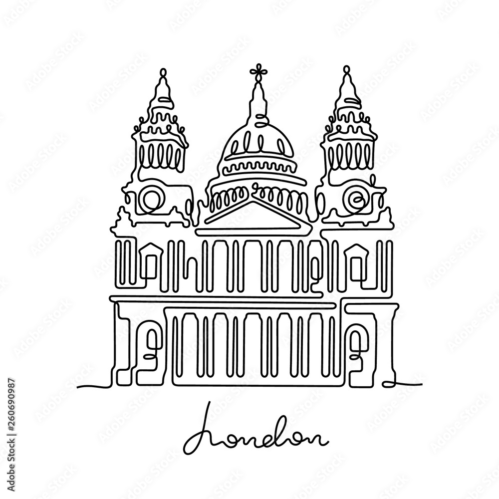 London, St Paul's Cathedral continuous line vector illustration
