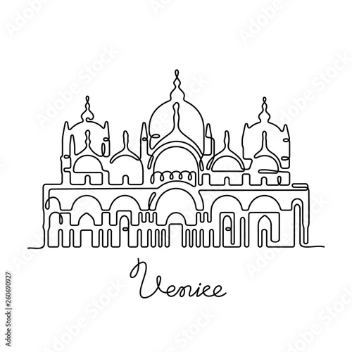 Venice, St Mark's Basilica continuous line vector illustration