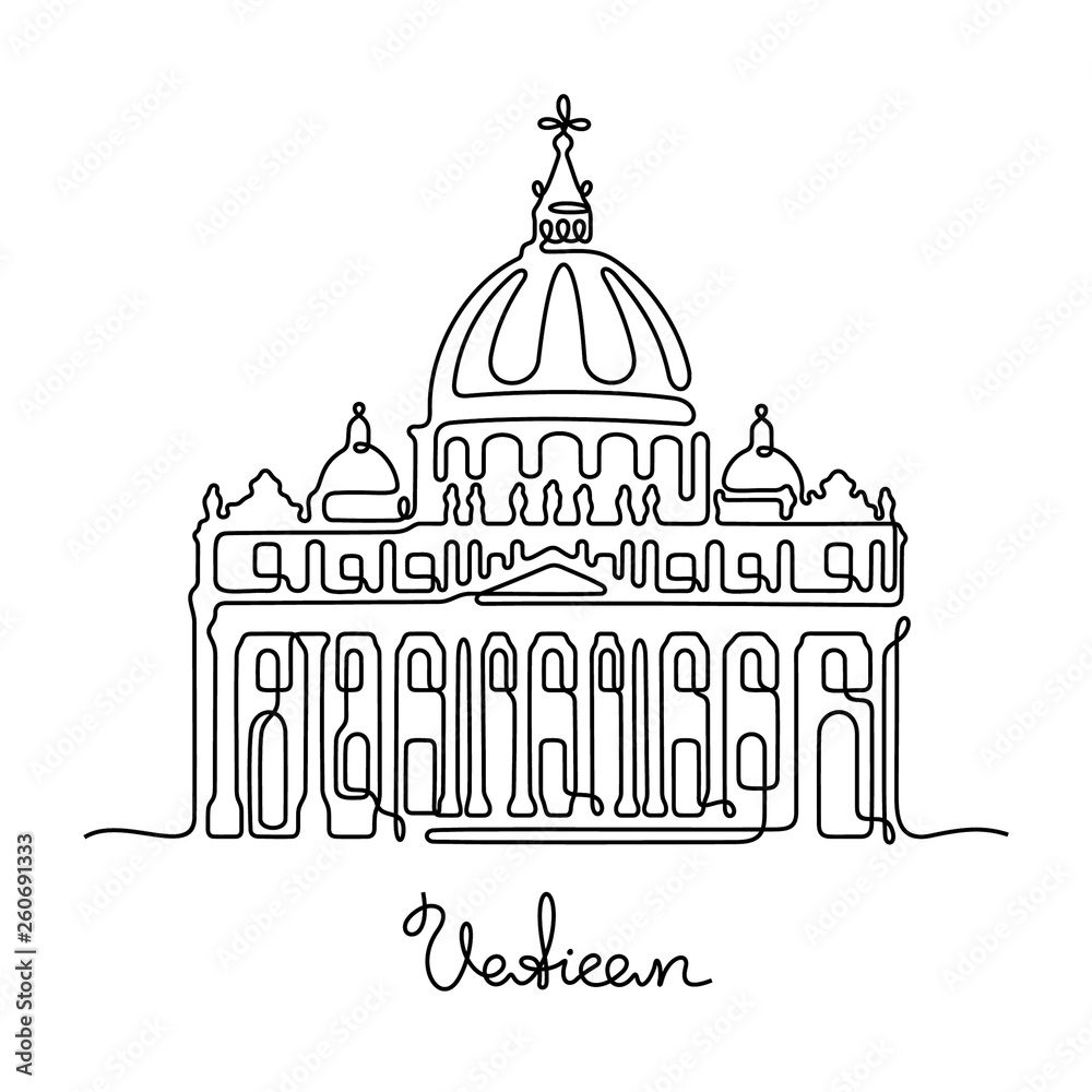 Vatican, St Peter's Basilica continuous line vector illustration