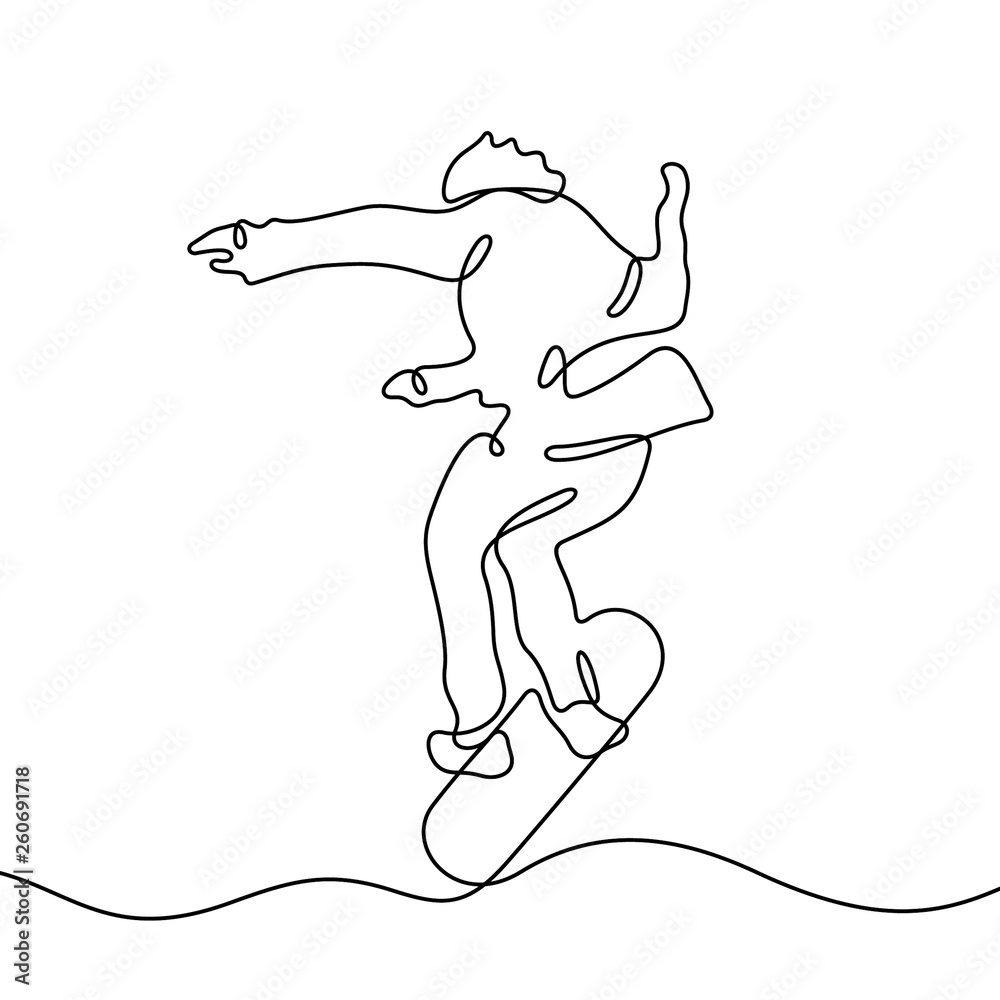 Skater continuous line vector sketch Skater continuous line vector sketch