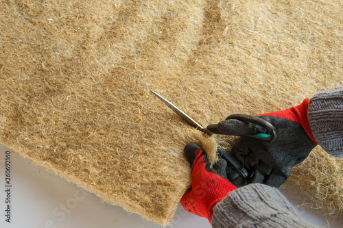Fotografie materials background - compressed thermal insulating hemp fiber bonded panels