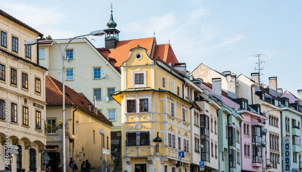 Bratislava, Slovakia - September, 2015: Streets of old town at spring sunny day
