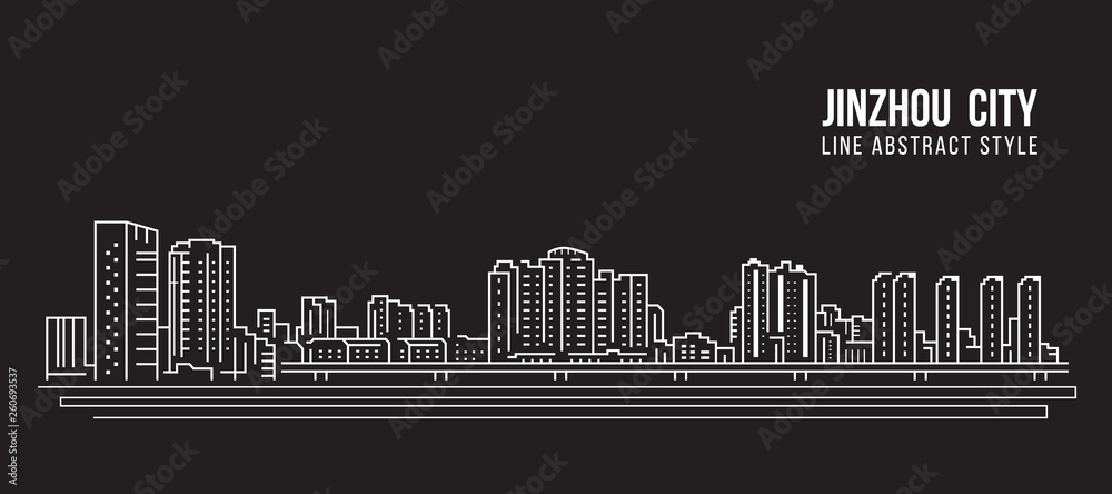 Cityscape Building Line art Vector Illustration design -  Jinzhou city