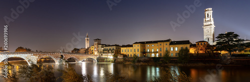 Ponte Pietra and Adige River at night - Verona Italy © Alberto Masnovo