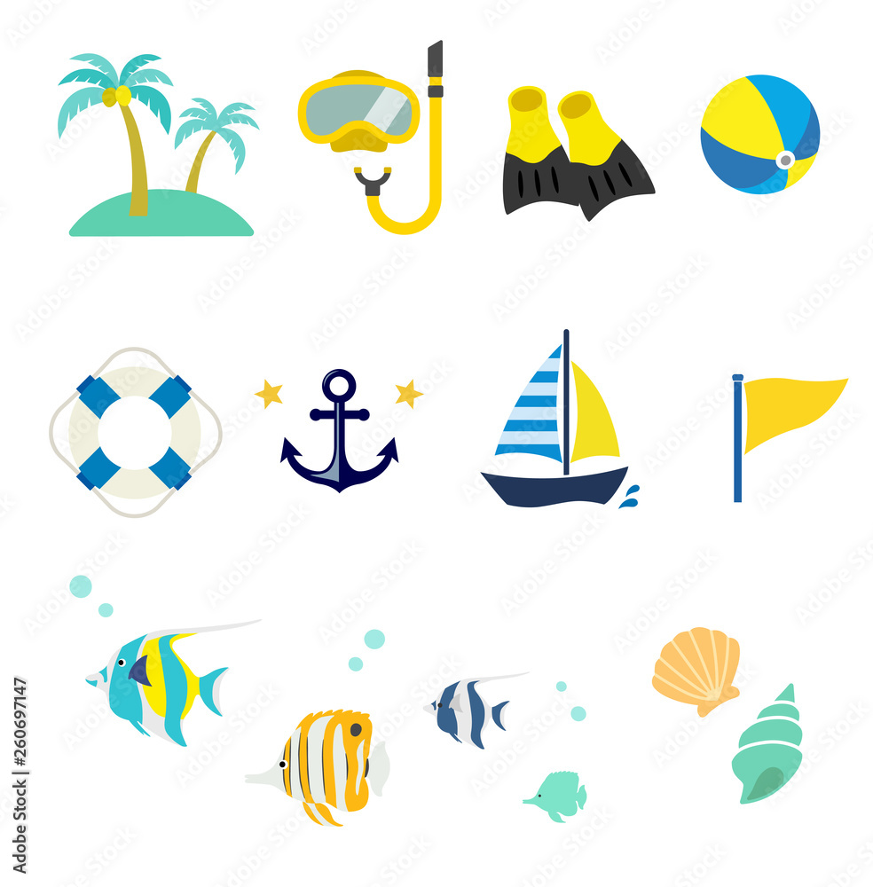 Fototapeta premium Summer sea icon set