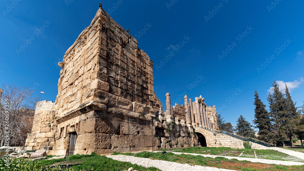 The entrance to Baalbek Roman Temple complex, called Propylaea, in Lebanon