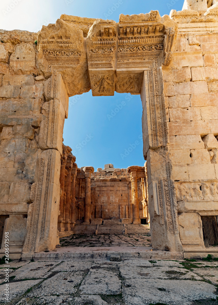 The Lintel and Entrance of Temple of Bacchus in Baalbek, Lebanon