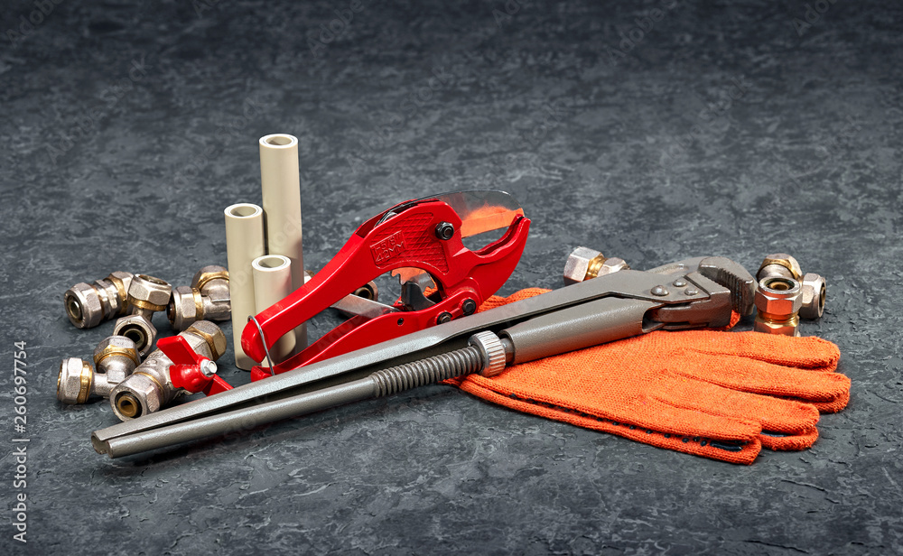Naklejka premium Hand tools and spare parts for waterworks