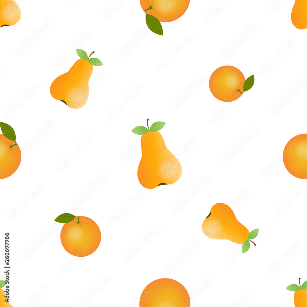 Juicy orange and ripe pear summer seamless pattern Juicy orange and ripe pear summer seamless pattern
