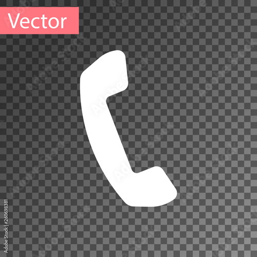 White Telephone handset icon isolated on transparent background. Phone sign. Vector Illustration