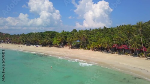 Aerial Tahailand: Haad Rin beach line, taxi boats area, view from the drone, koh Phangan island photo