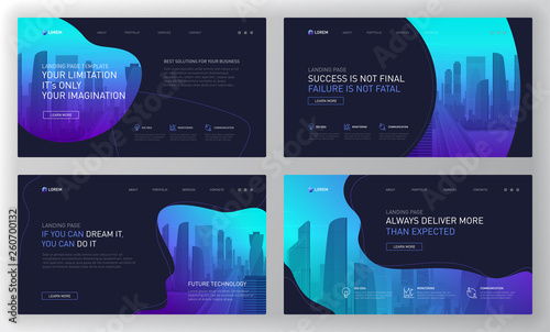 Landing page templates set for business website. Modern web page design concept layout for website. Vector illustration. Brochure cover, facebook banner, powerpoint presentation template.