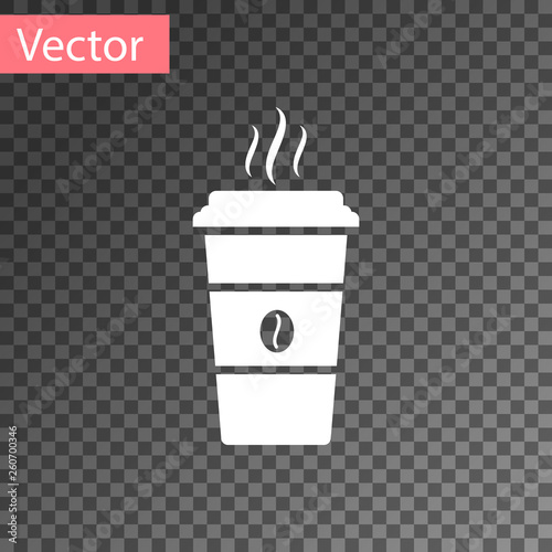 White Coffee cup icon isolated on transparent background. Disposable coffee cup with hot coffee. Vector Illustration