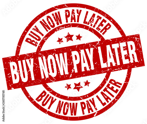 buy now pay later round red grunge stamp