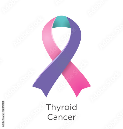 Thyroid Cancer awareness month in September. Teal and Pink and Blue color ribbon Cancer Awareness Products. photo