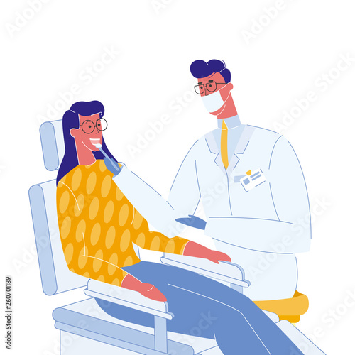 Dentist and Patient Color Vector Illustration