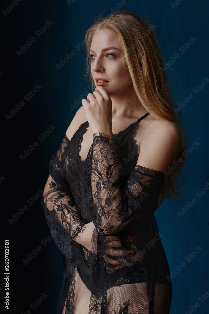 Fototapeta premium Pretty girl in lingerie at interior designing fashion