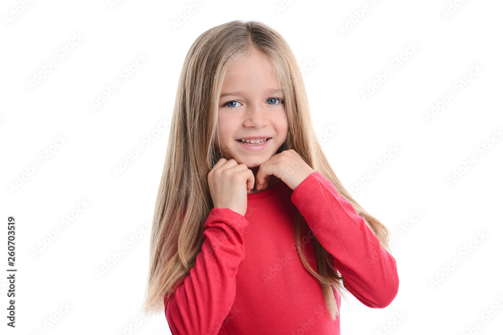 portrait of a young girl kid studio shot on a white background