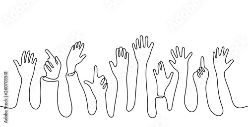Hands crowd continuous line vector illustration