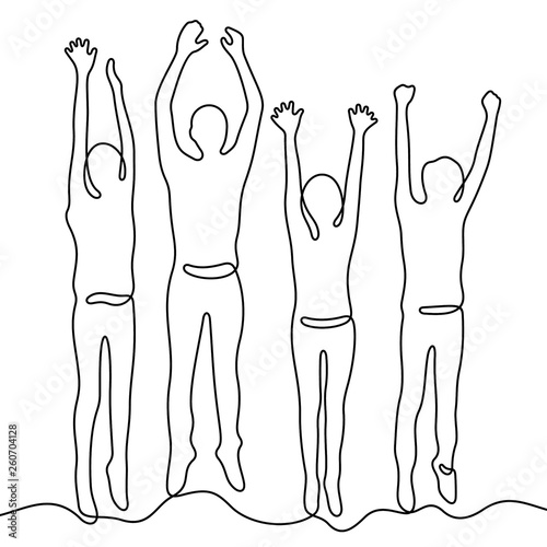 Cheerful jumping people continuous line vector illustration