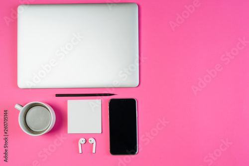 Laptop Blank Phone Business Workplace Flat Lay