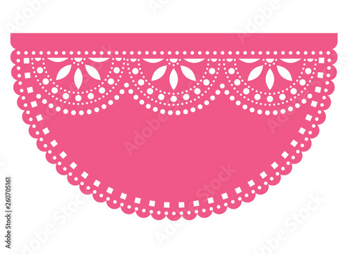 Mexican fiesta vector template design with empty space for text, Papel Picado paper cut out  with floral and geometric pattern, traditional party decoration from Mexico with no text