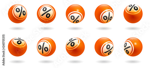 Vector floating orange percent sign balls in different angle with shadow