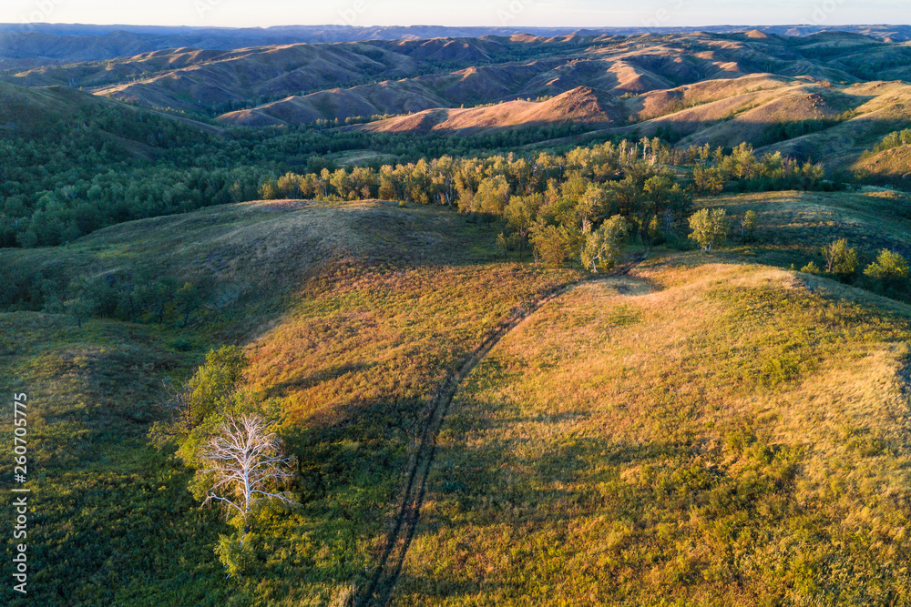 South Urals mountains at the sunset