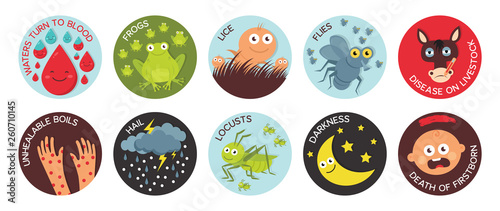 Passover Ten Plagues of Egypt cartoon- Vector