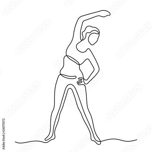 Fitness woman continuous line vector illustration
