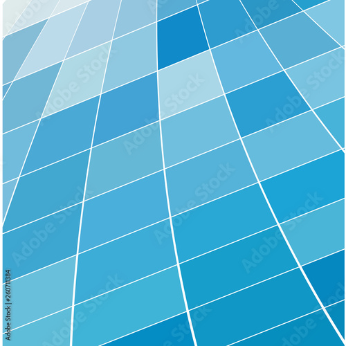 Mosaic of a bright blue squares on a white background. 