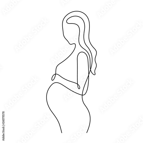 Pregnant woman continuous line vector sketch