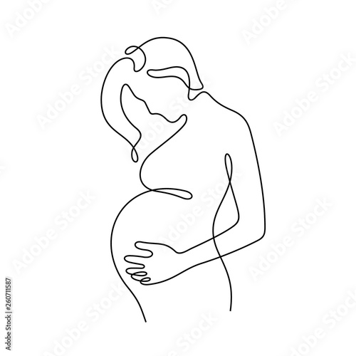 Pregnant woman continuous line vector illustration