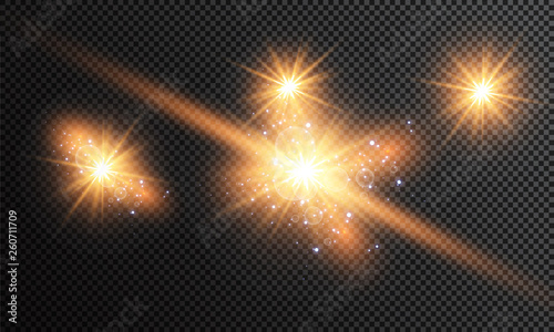 Vector illustration of abstract flare light rays. A set of stars, light and radiance, rays and brightness. Glow light effect. Vector illustration. Christmas flash Concept