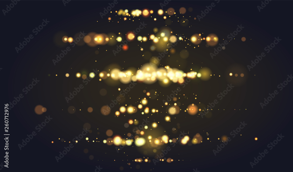 Golden bokeh sparkle glitter lights background. Abstract defocused circular Magic christmas background. Elegant, shiny, metallic gold background. EPS 10. - obrazy, fototapety, plakaty 