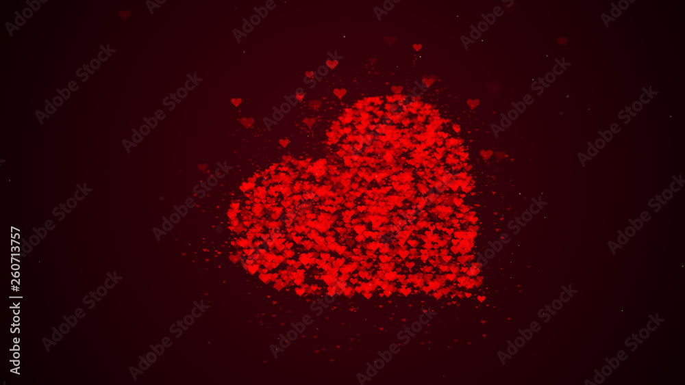 Red heart is isolated on burgundy background. Accumulation of little hearts creates one large heart. Lying heart is absorbing more little hearts. Red heart is isolated on burgundy background. Accumulation of little hearts creates one large heart. Lying heart is absorbing more little hearts.