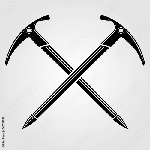 Crossed ice axes isolated on white background. Vector illustration.
