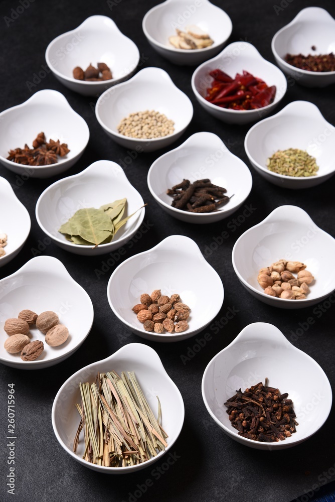 collage of images with spices and herbs