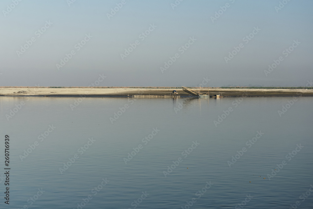 View on Chinese fishing nets in Majuli Island, the world's biggest River  Island, Assam India. Stock Photo