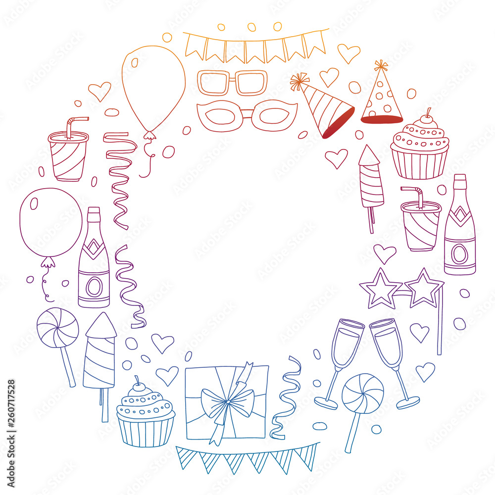 Fototapeta premium Vector pattern with bithday icons. Holiday and celebration.