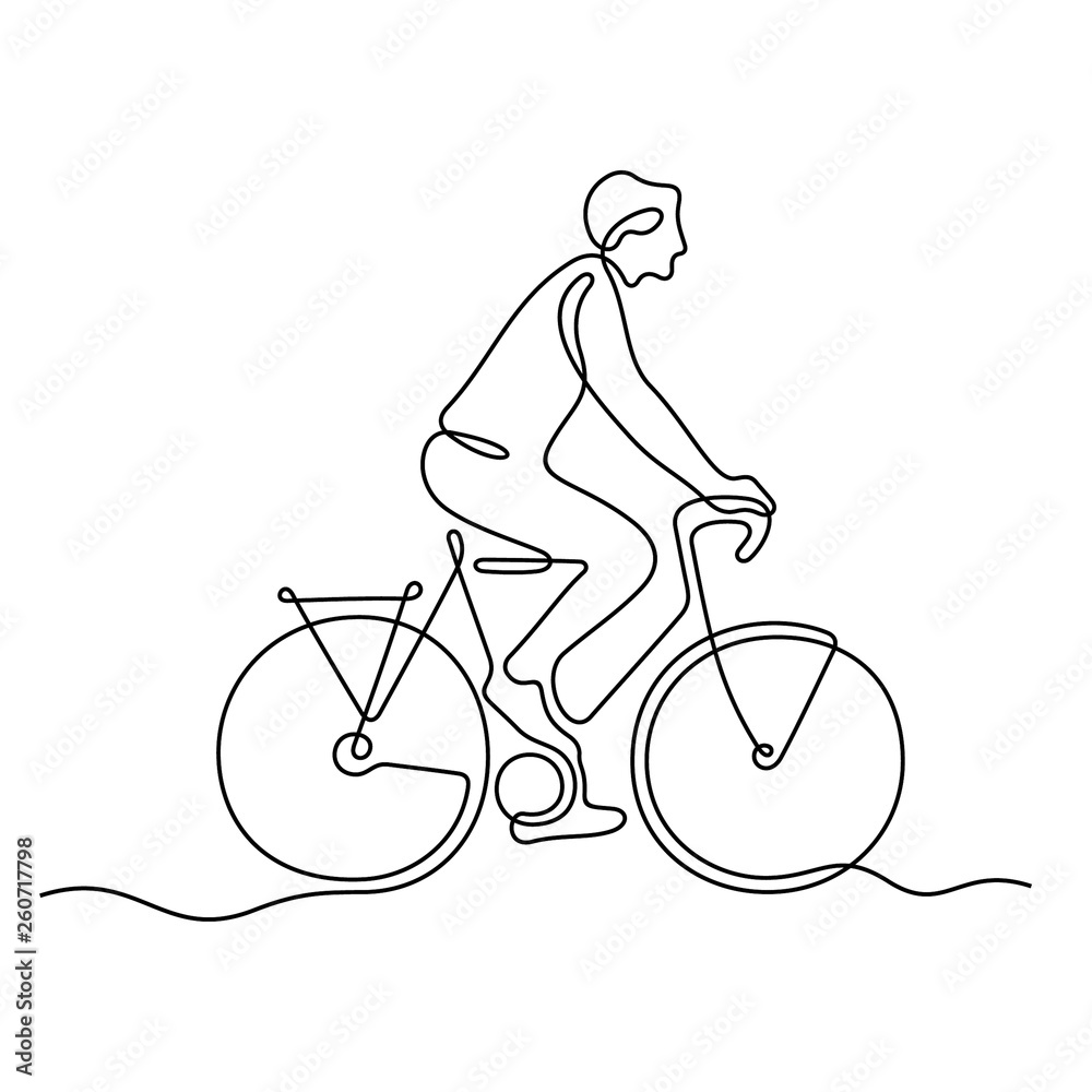 Fototapeta Man riding a bike continuous line vector illustration