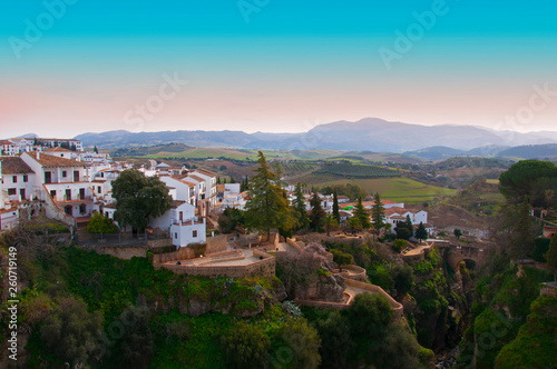Small village with white houses, placed on the hilltop, spring © Tamara